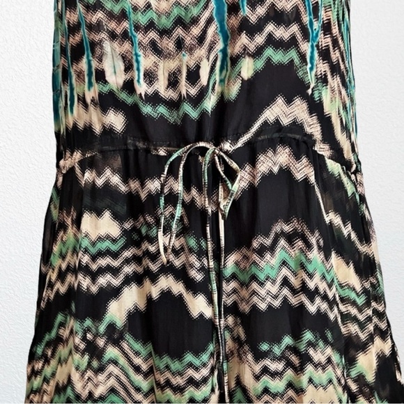 Language Silk Southwest Boho Tribal Strapless Maxi Dress Turquoise SZ S - Picture 7 of 13